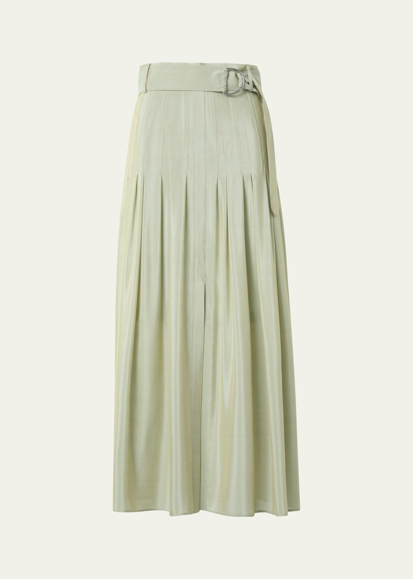 pleated a-line batiste midi skirt