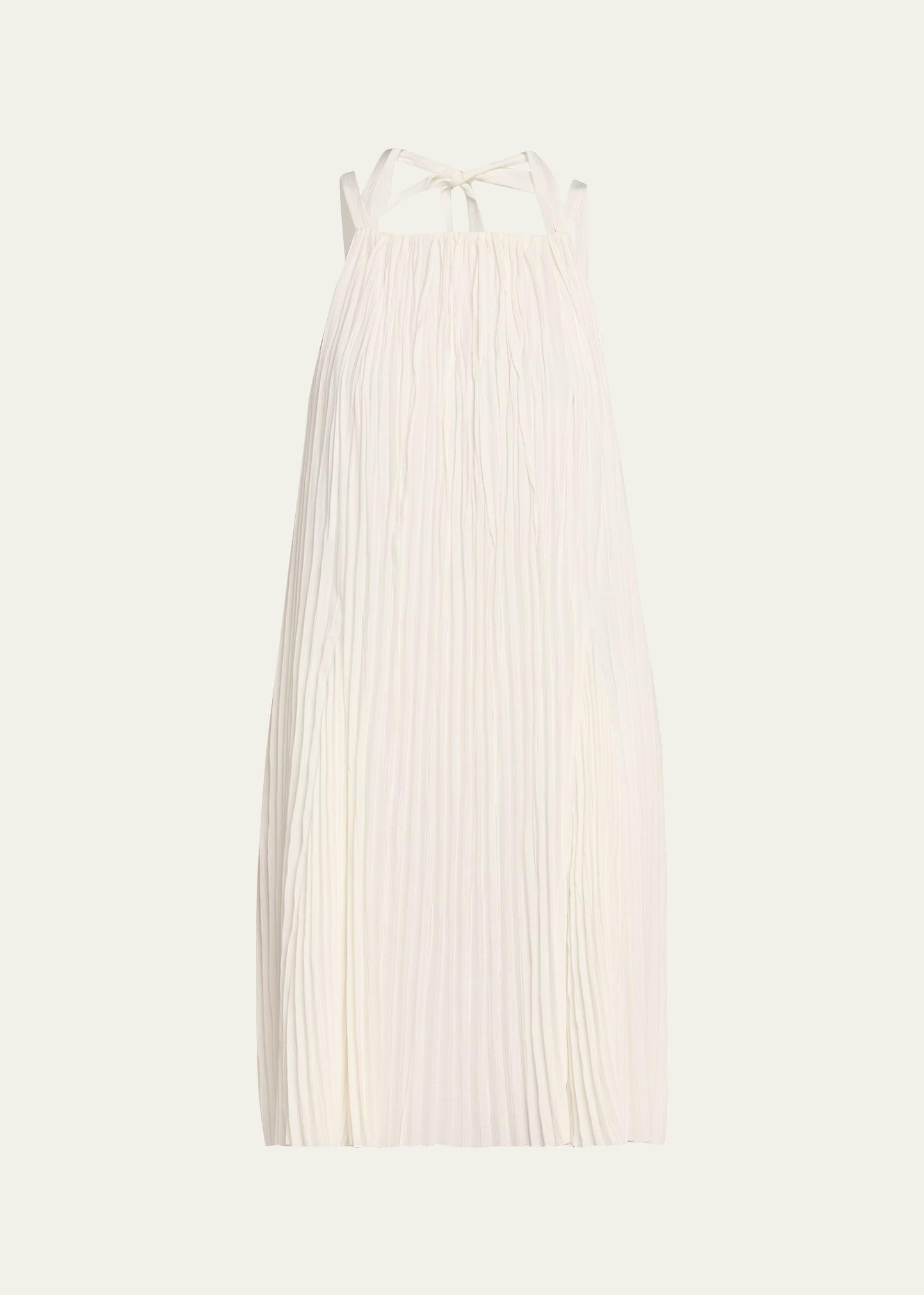 pleated a-line halter dress with pockets