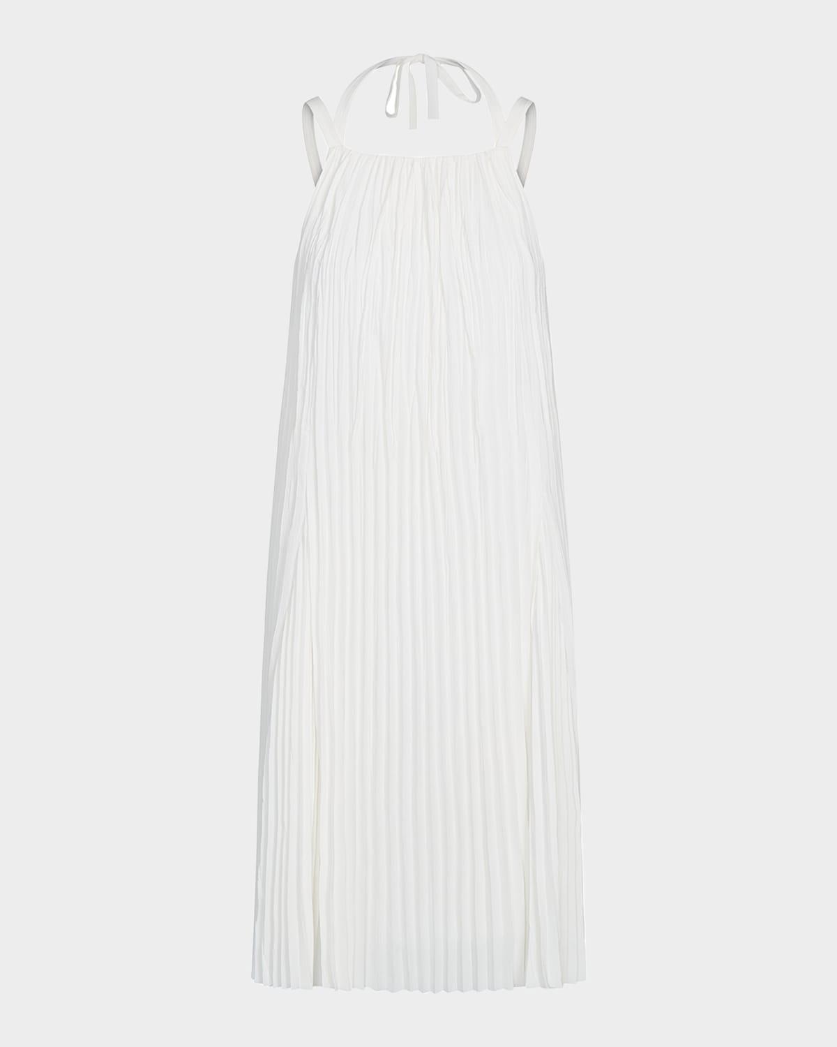 pleated a-line halter dress with pockets