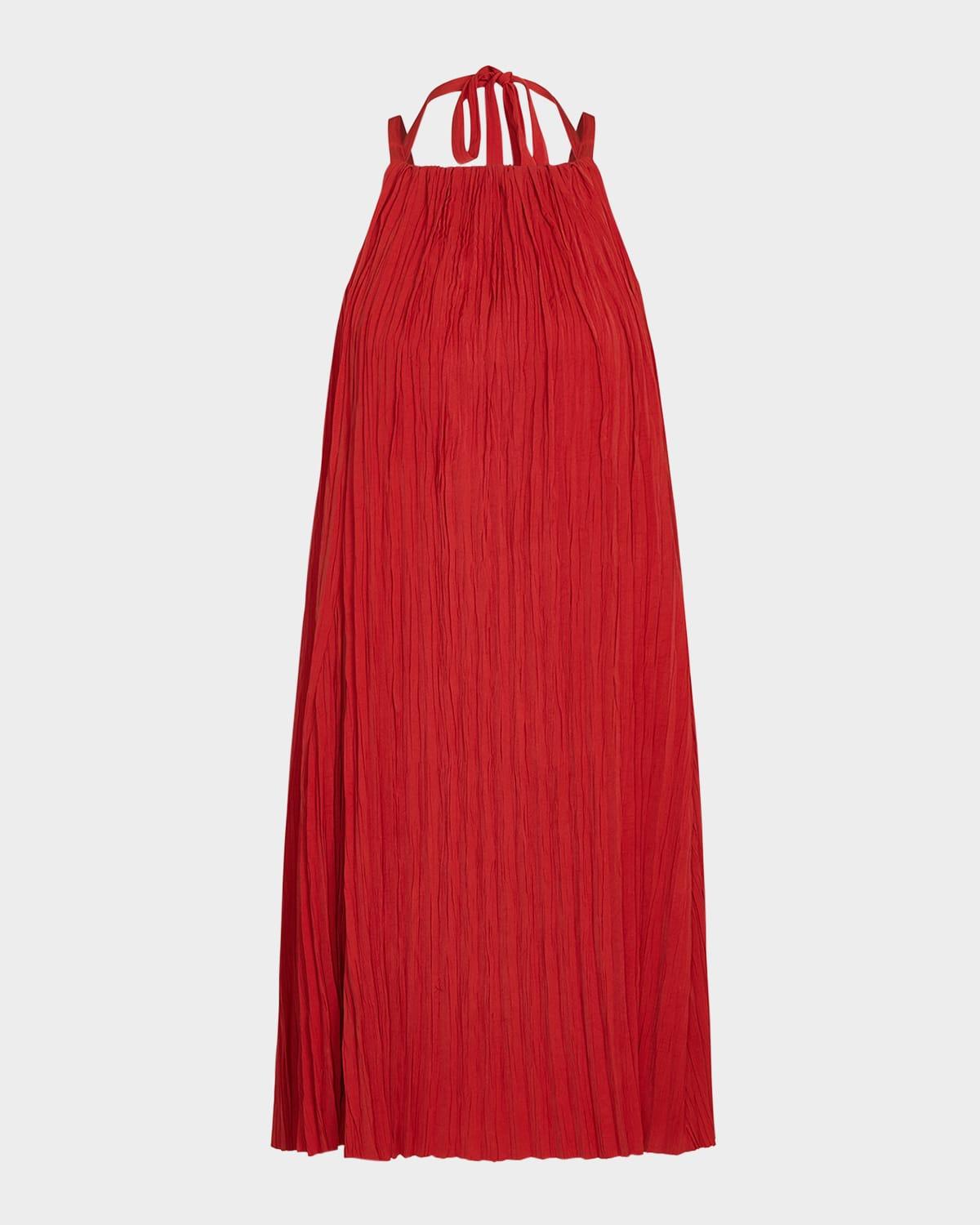 pleated a-line halter dress with pockets