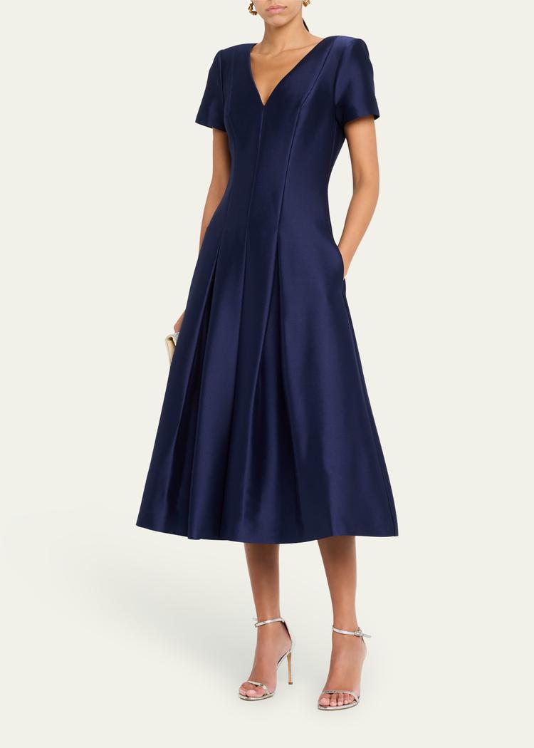 pleated a-line midi dress