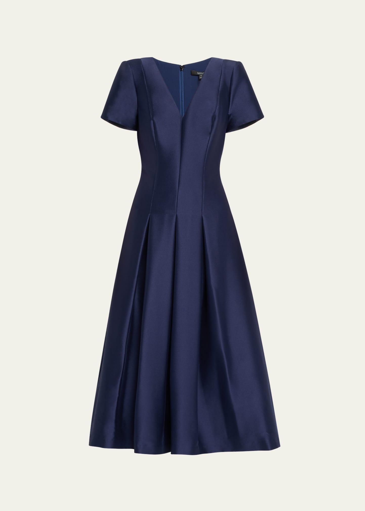 pleated a-line midi dress