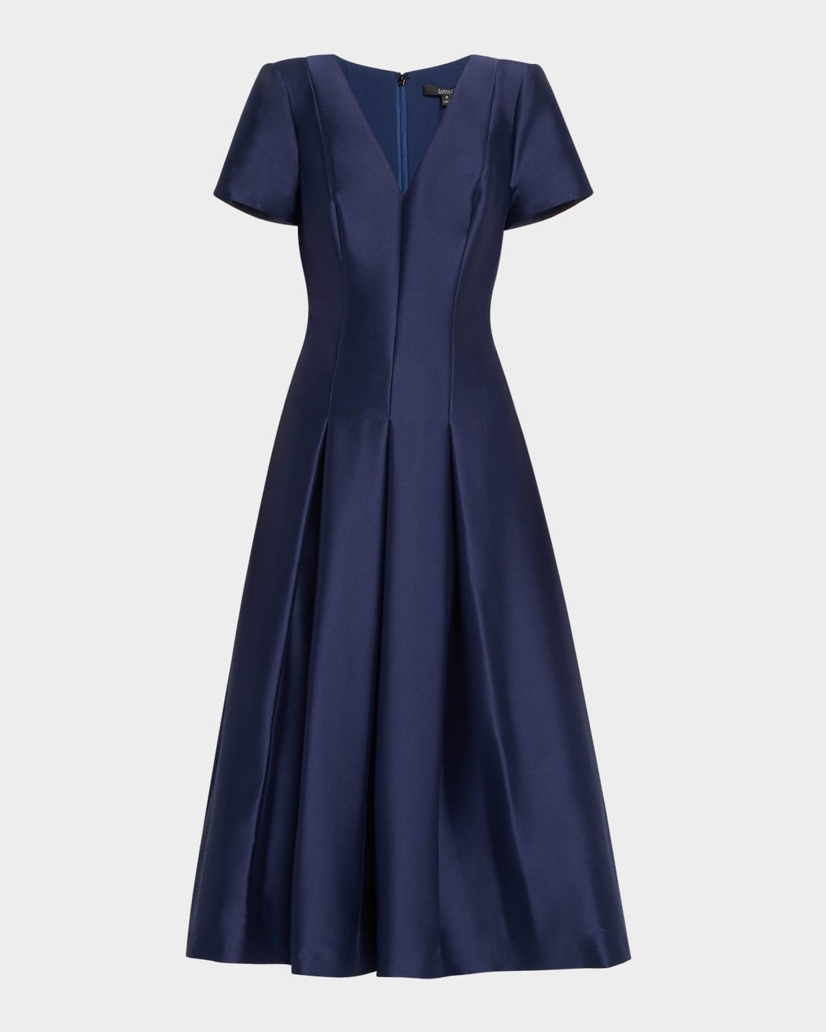 pleated a-line midi dress