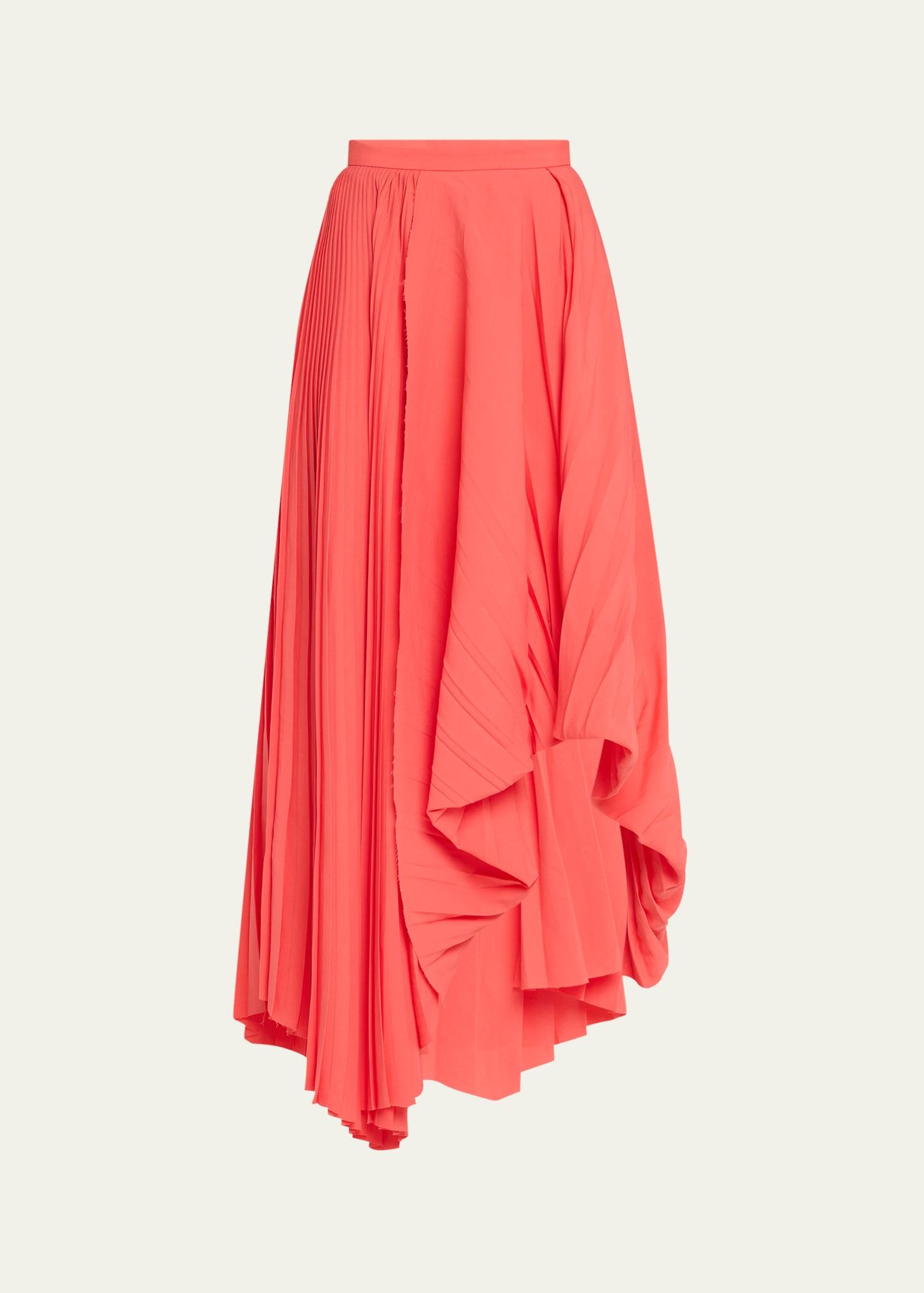 pleated asymmetric draped midi skirt