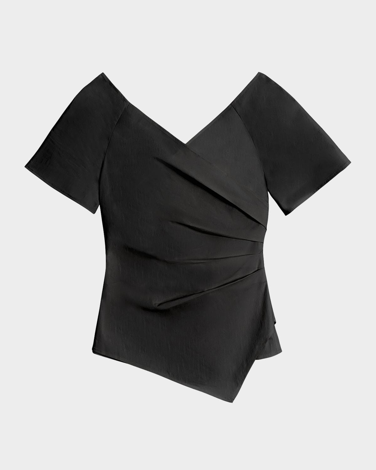 pleated asymmetric faux wrap top