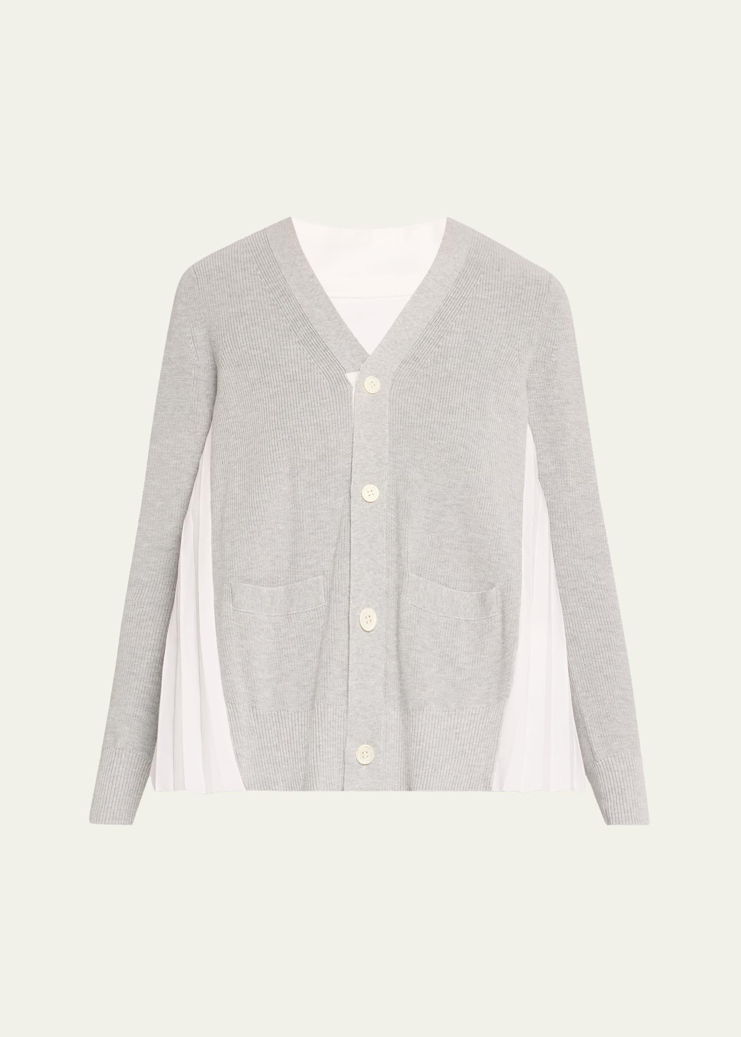 pleated-back knit button down cardigan