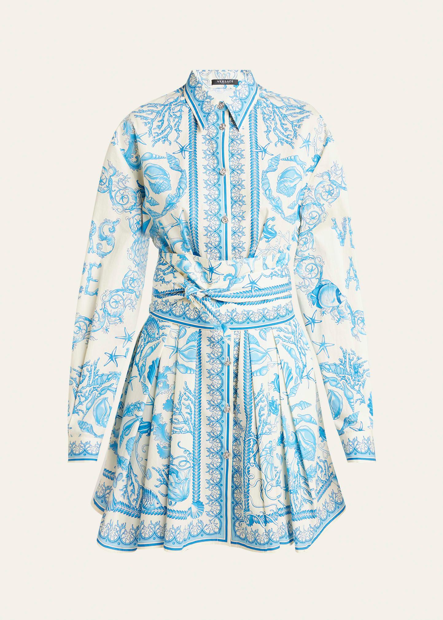 pleated baroque scarf-print mini shirtdress