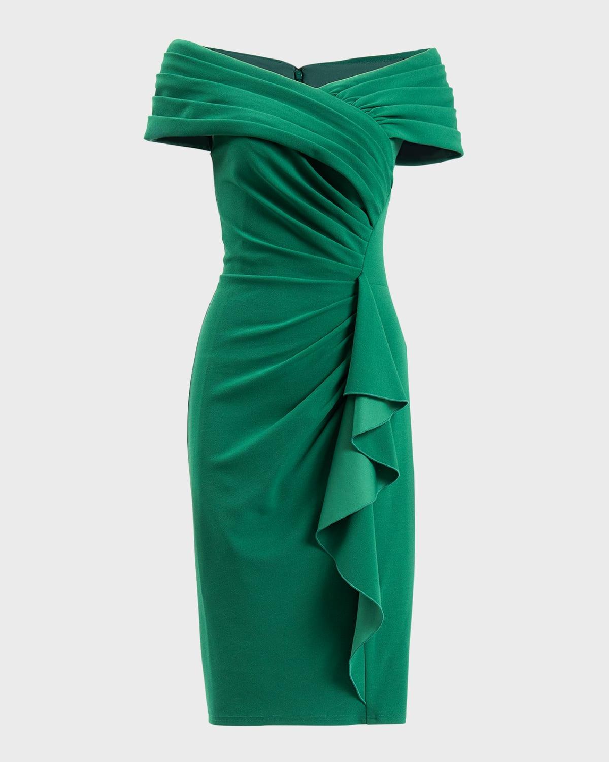 pleated bodycon ruffle dress