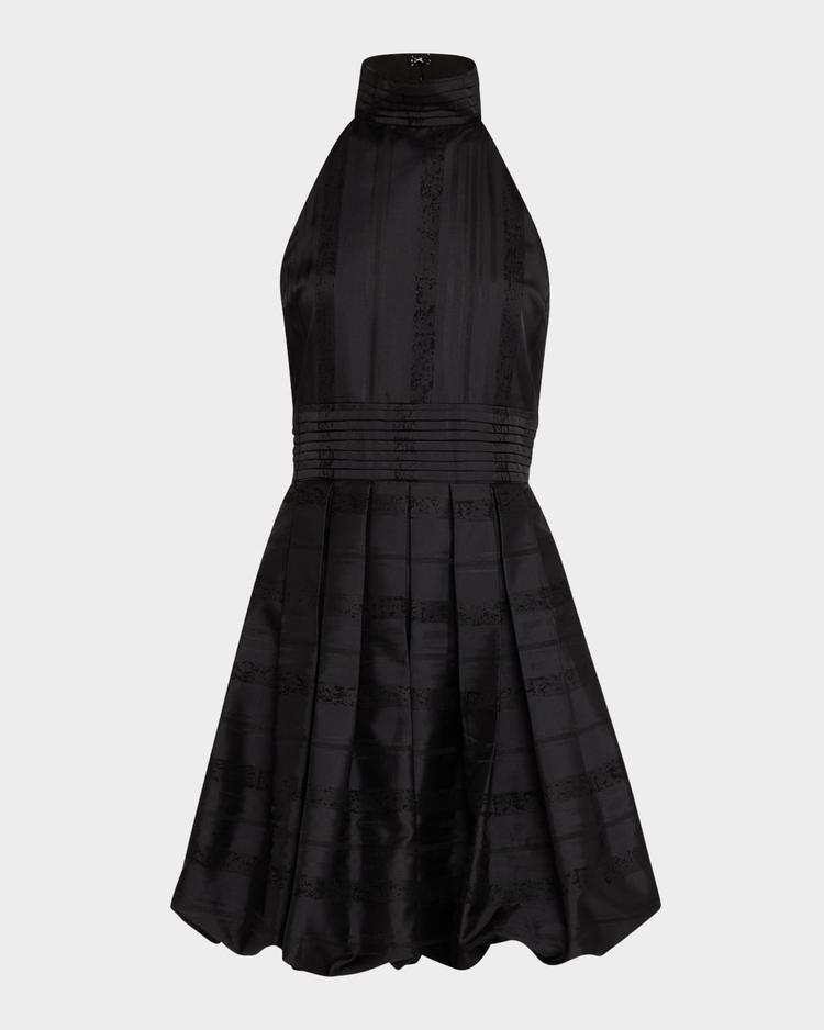 pleated bubble halter mini dress