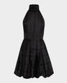 pleated bubble halter mini dress