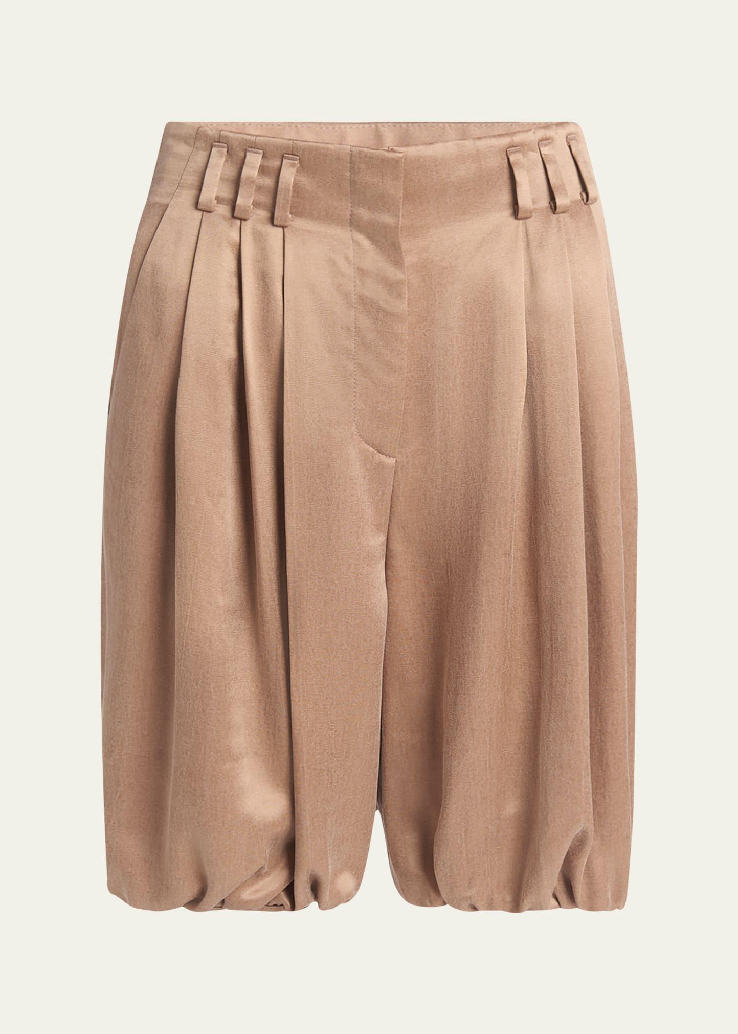 pleated bubble viscose shorts