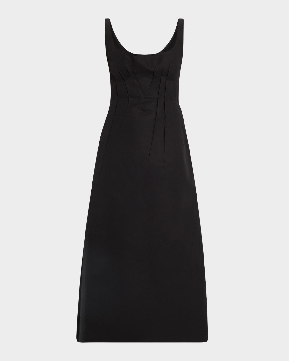 pleated bustier sleeveless midi dress