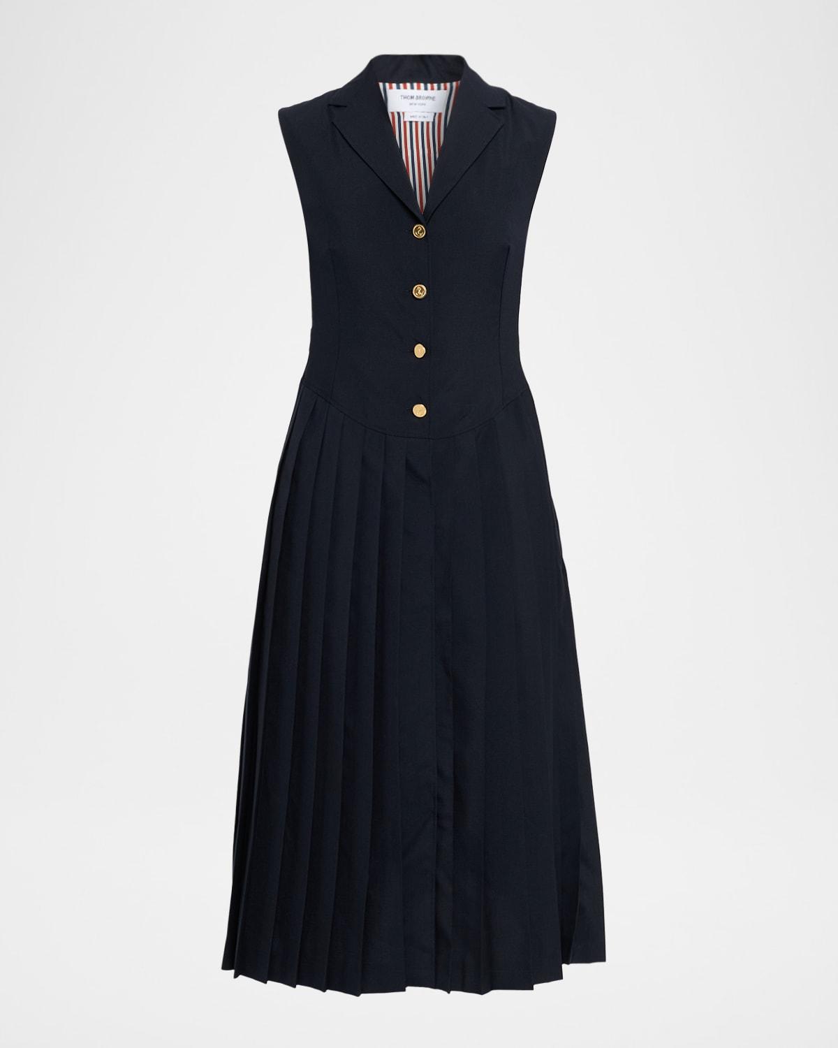 pleated button-front midi dress