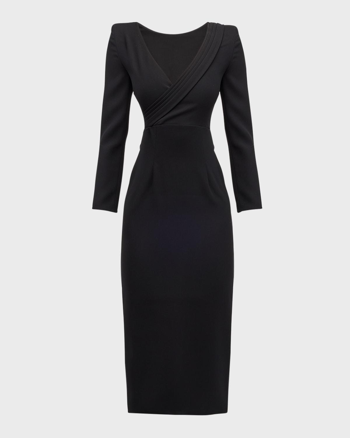pleated cady column midi dress