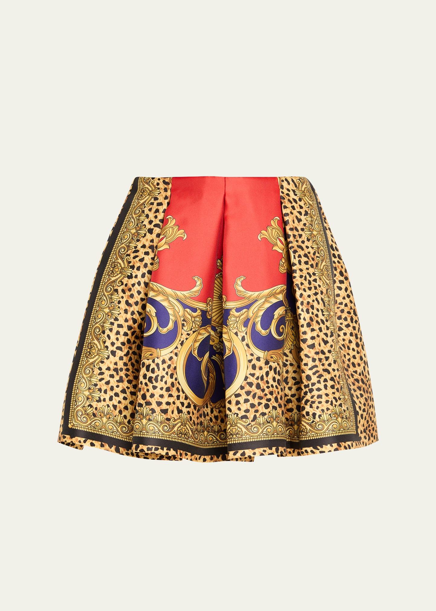 pleated cheetah barocco mini skirt