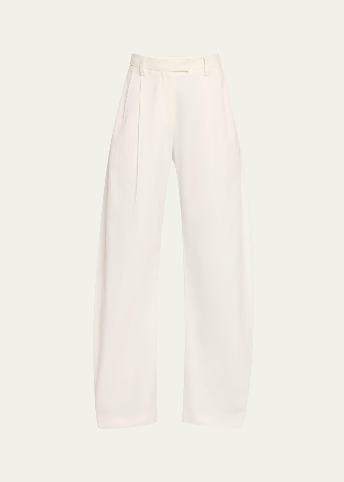 pleated cotton barrel-leg tailored pants