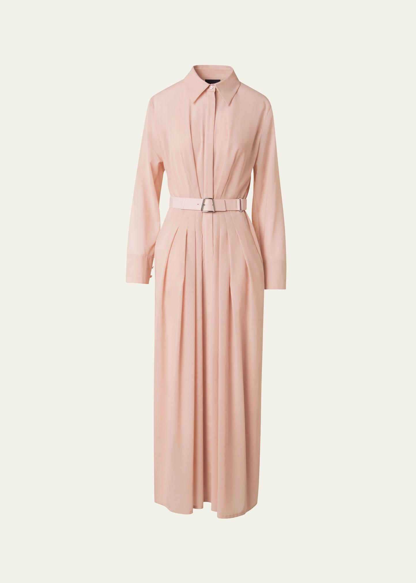 pleated cotton voile maxi shirtdress