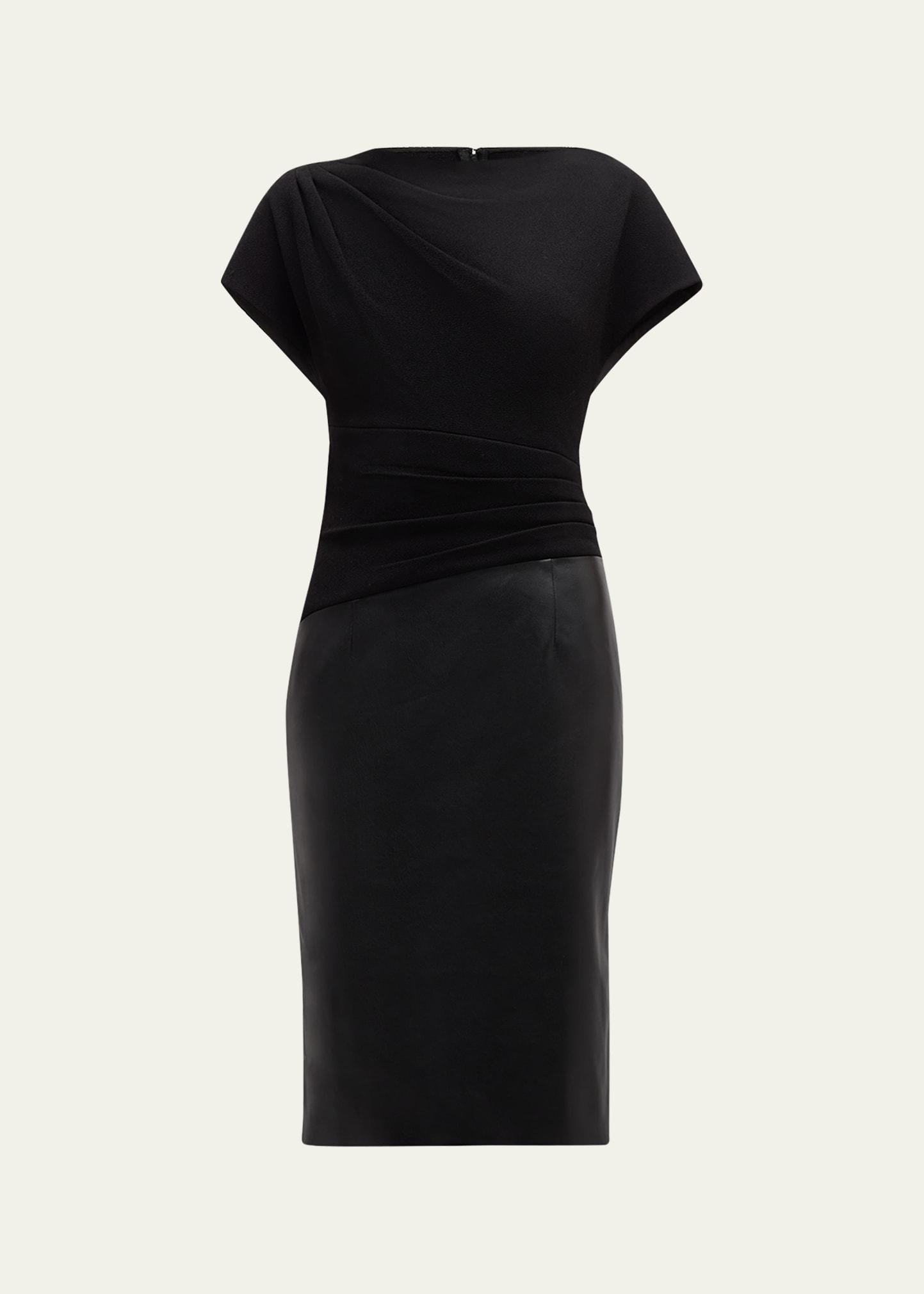 pleated crepe and vegan leather dress