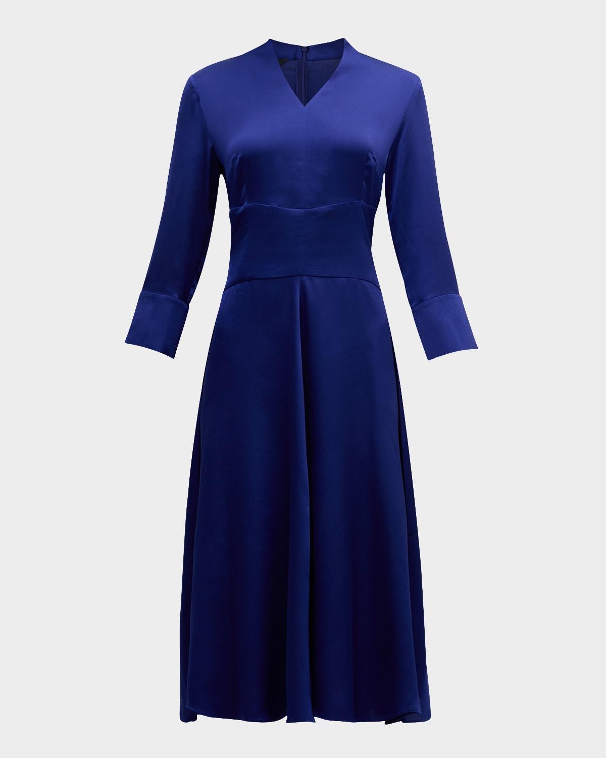 pleated crepe de chine midi dress