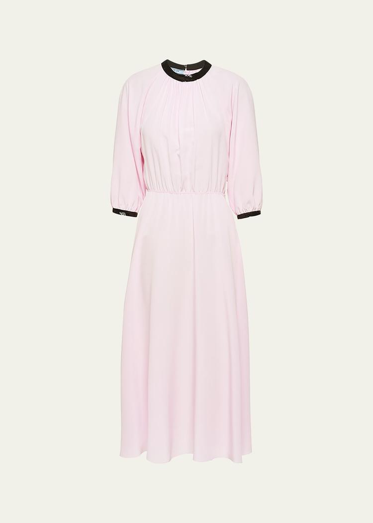 pleated crepe midi dress w/ contrast sequined trim