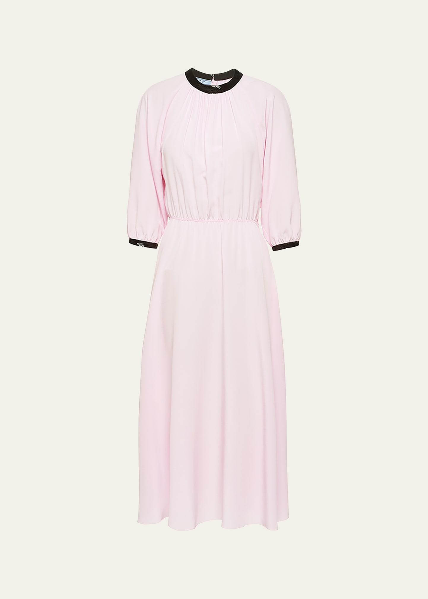 pleated crepe midi dress w/ contrast sequined trim