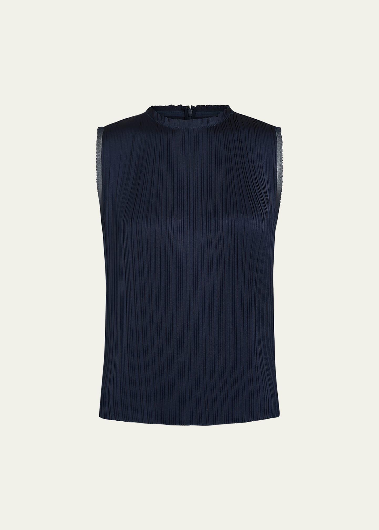 pleated crewneck shell top