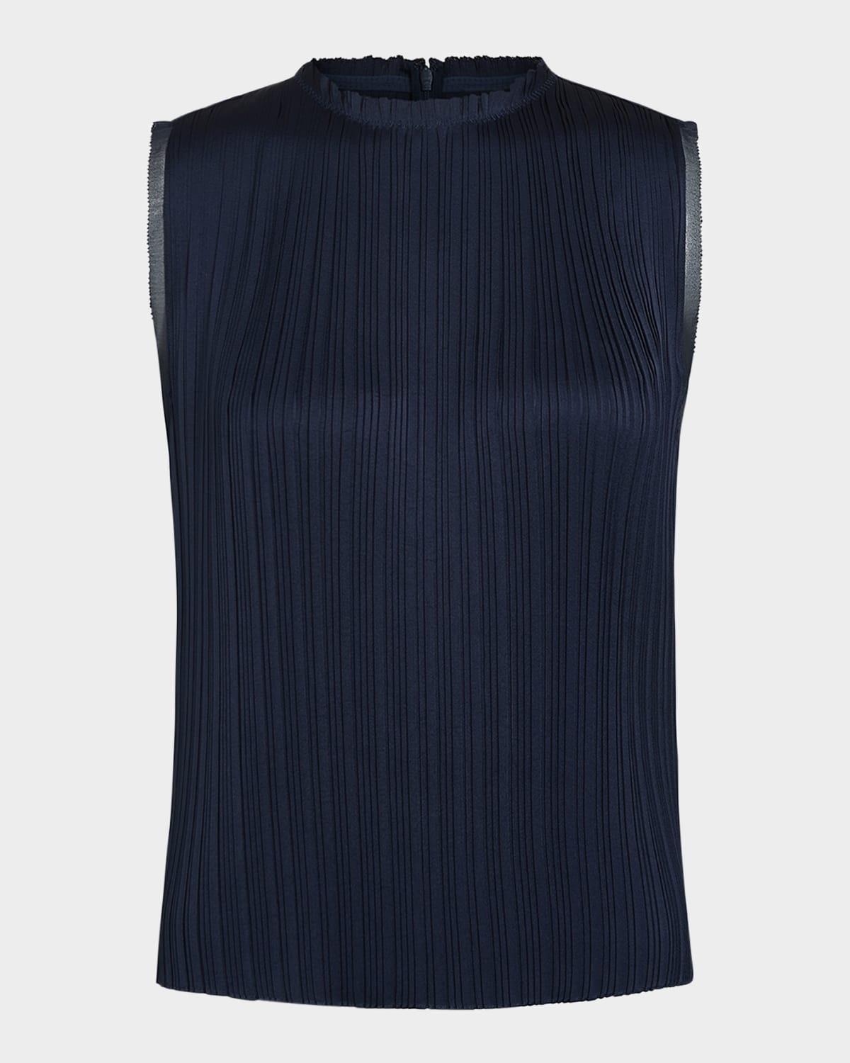 pleated crewneck shell top