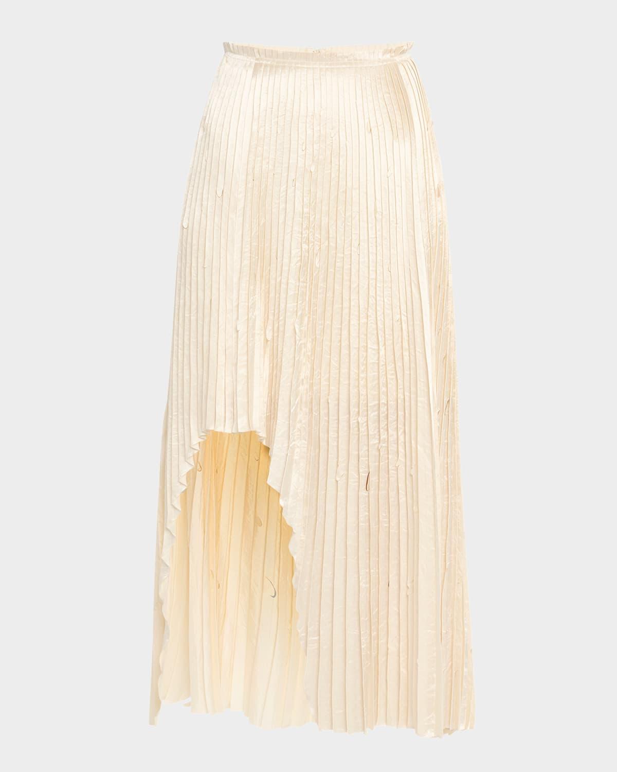 pleated crinkle satin high-low skirt