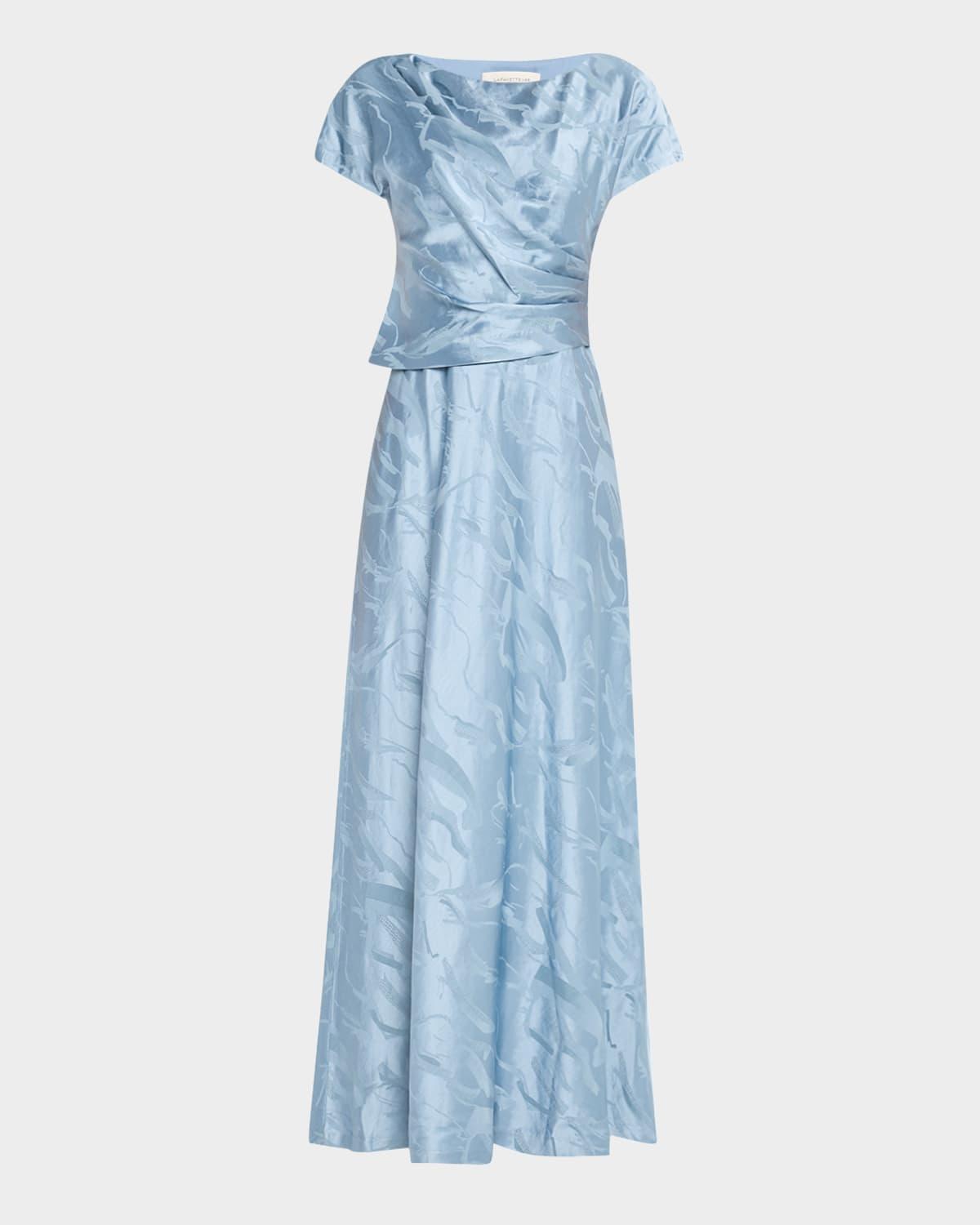 pleated dolman-sleeve jacquard gown