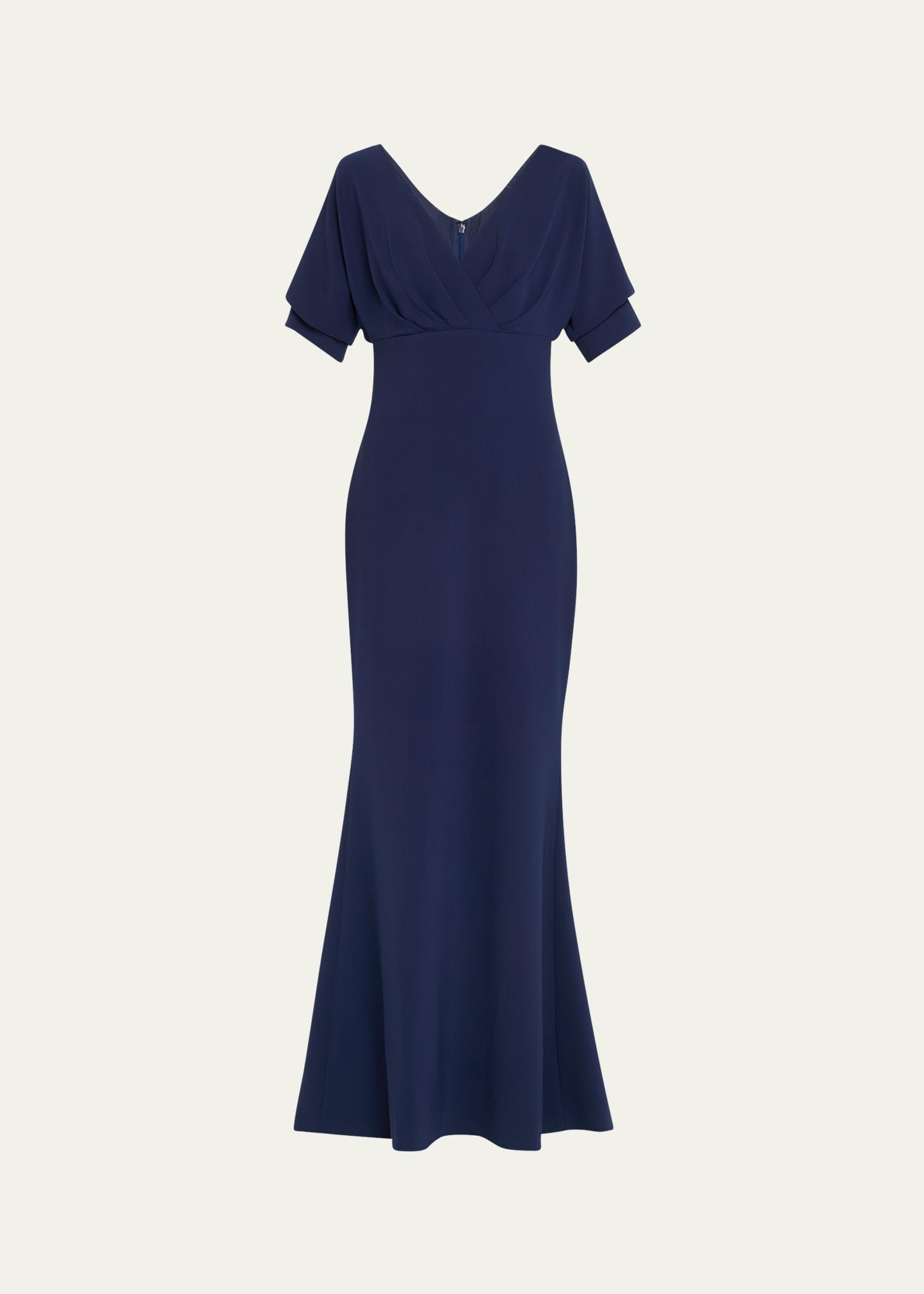 pleated dolman-sleeve mermaid gown