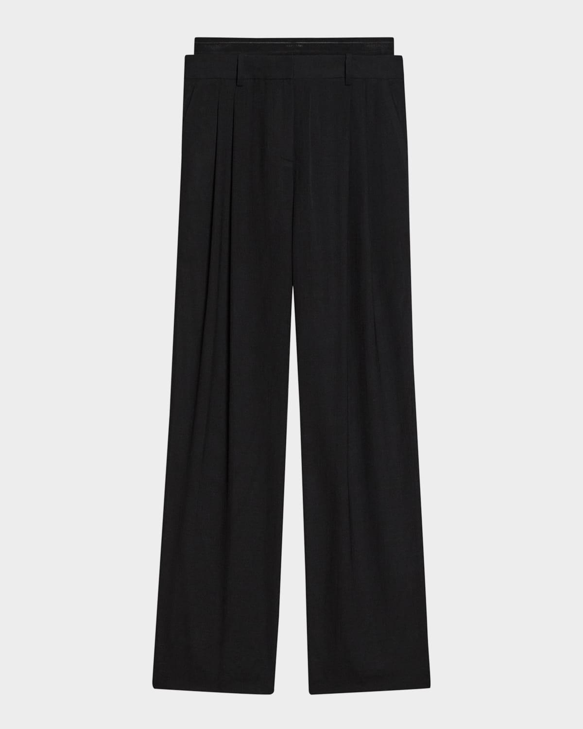 pleated double-waistband pants