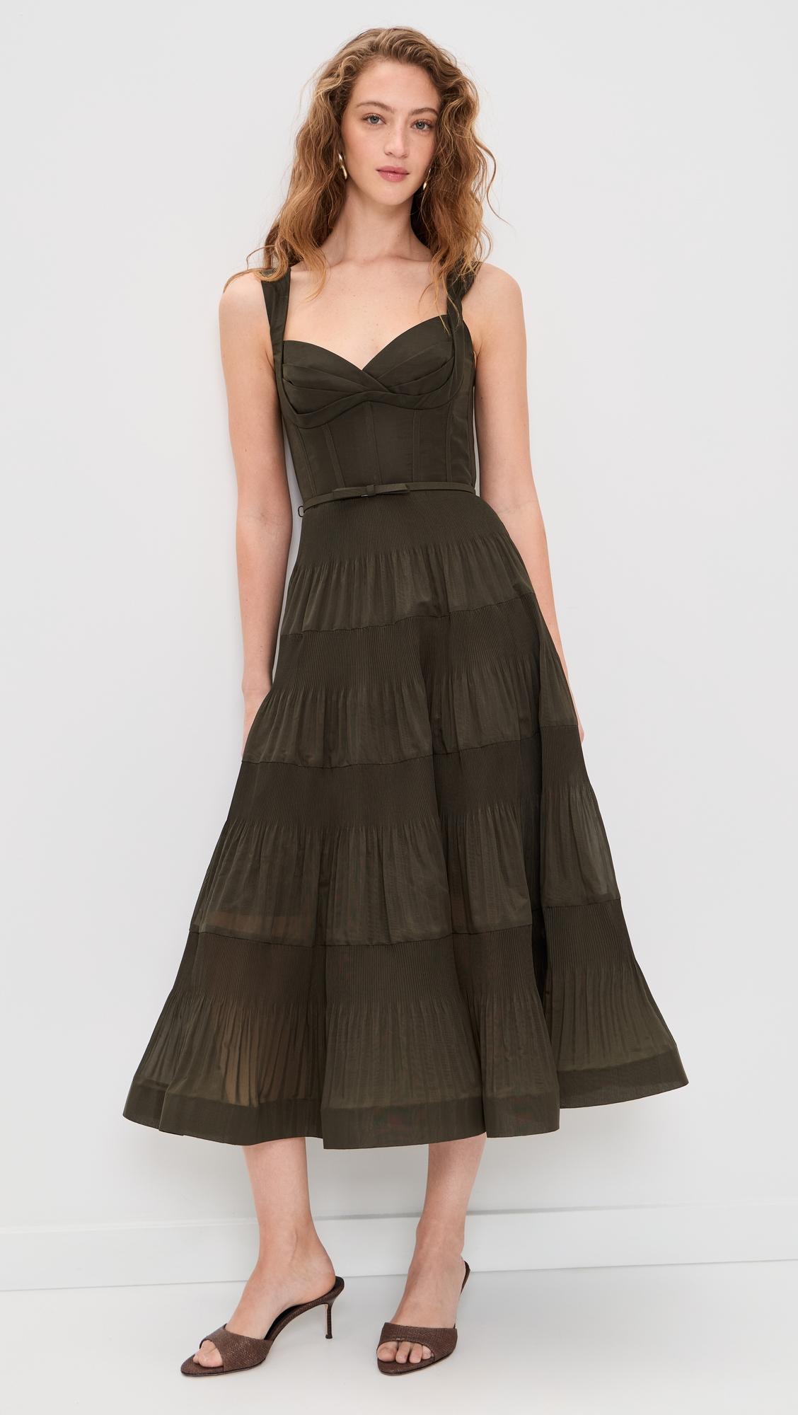 pleated draped midi dress