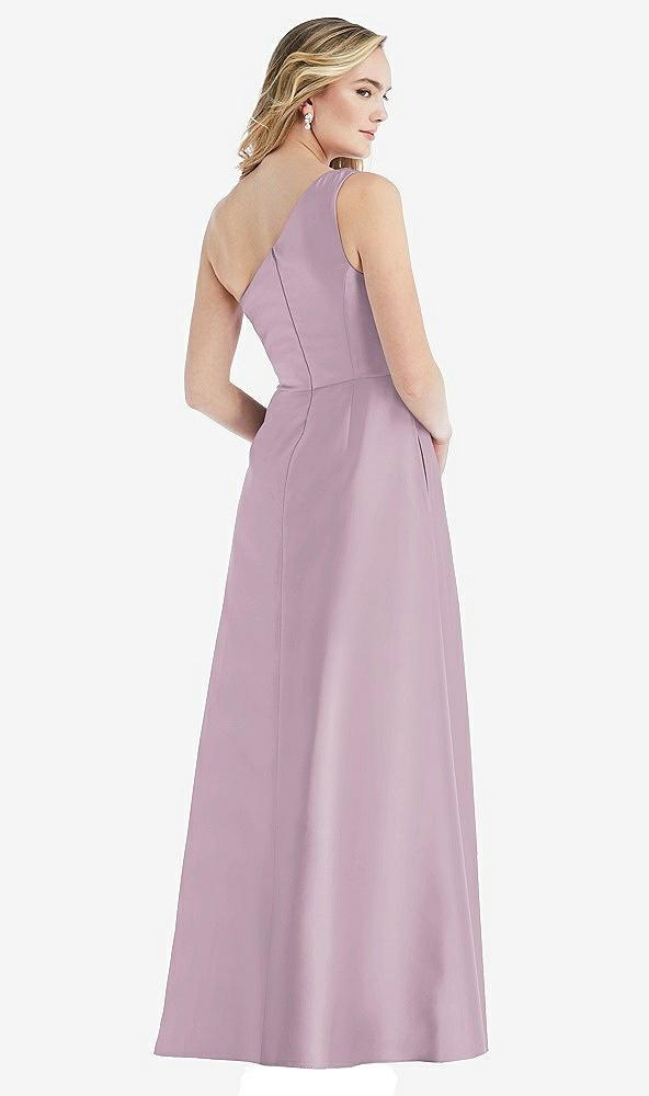 pleated draped one-shoulder satin maxi dress with pockets
