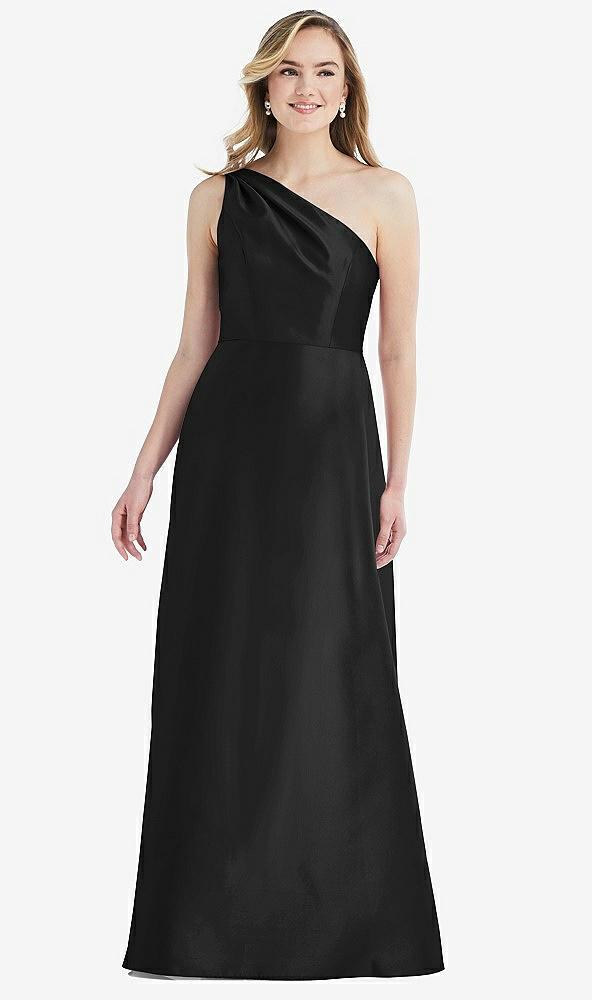 pleated draped one-shoulder satin maxi dress with pockets