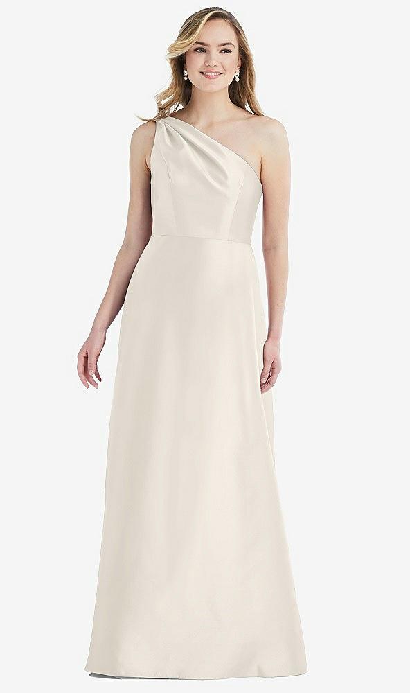 pleated draped one-shoulder satin maxi dress with pockets