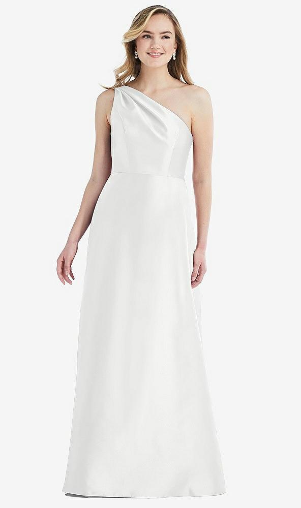 pleated draped one-shoulder satin maxi dress with pockets