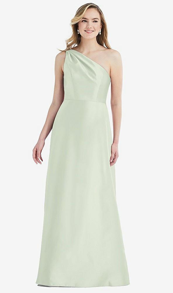 pleated draped one-shoulder satin maxi dress with pockets