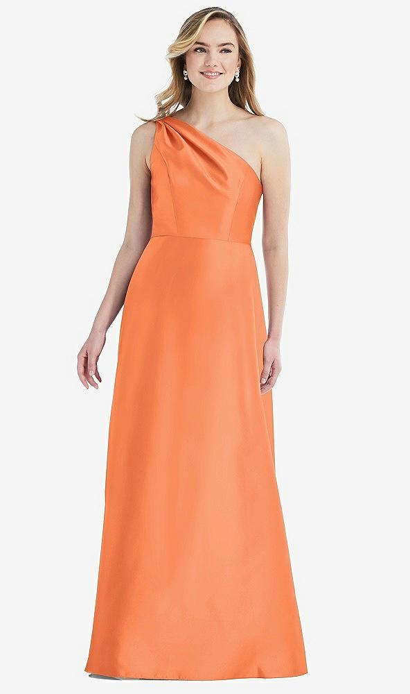 pleated draped one-shoulder satin maxi dress with pockets