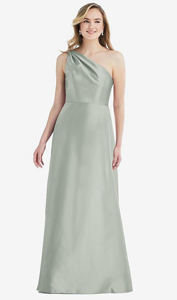 pleated draped one-shoulder satin maxi dress with pockets