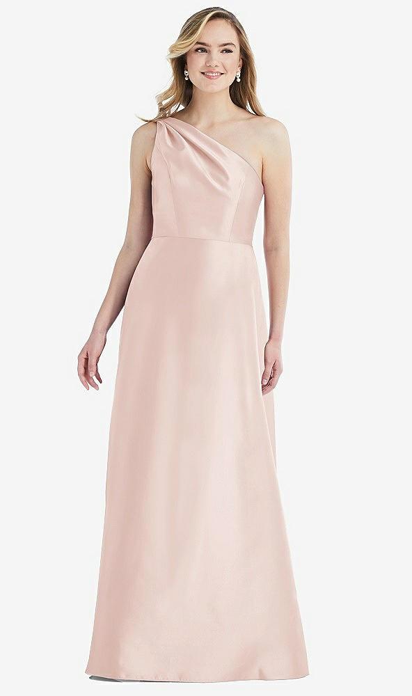 pleated draped one-shoulder satin maxi dress with pockets