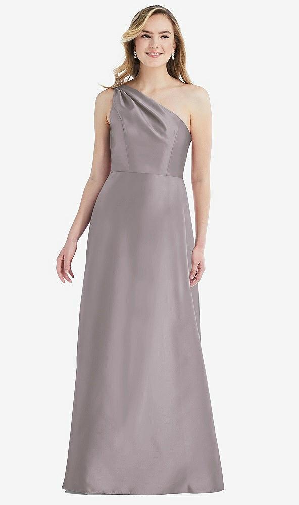 pleated draped one-shoulder satin maxi dress with pockets