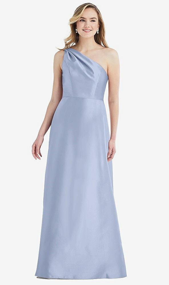 pleated draped one-shoulder satin maxi dress with pockets
