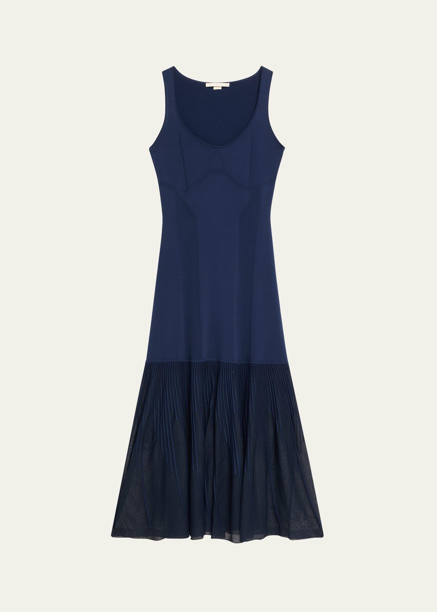 pleated drop-waist knit midi tank dress
