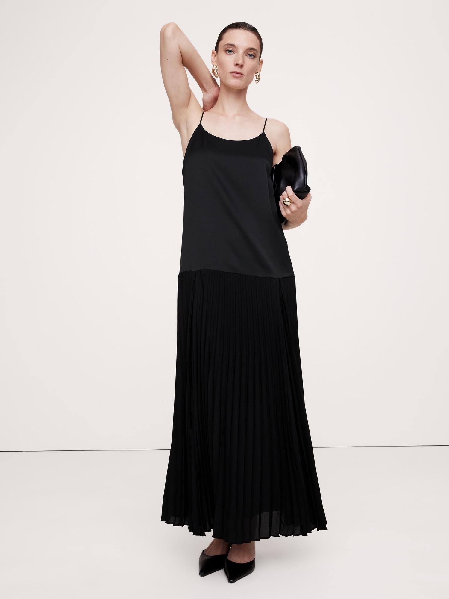 pleated drop-waist maxi dress