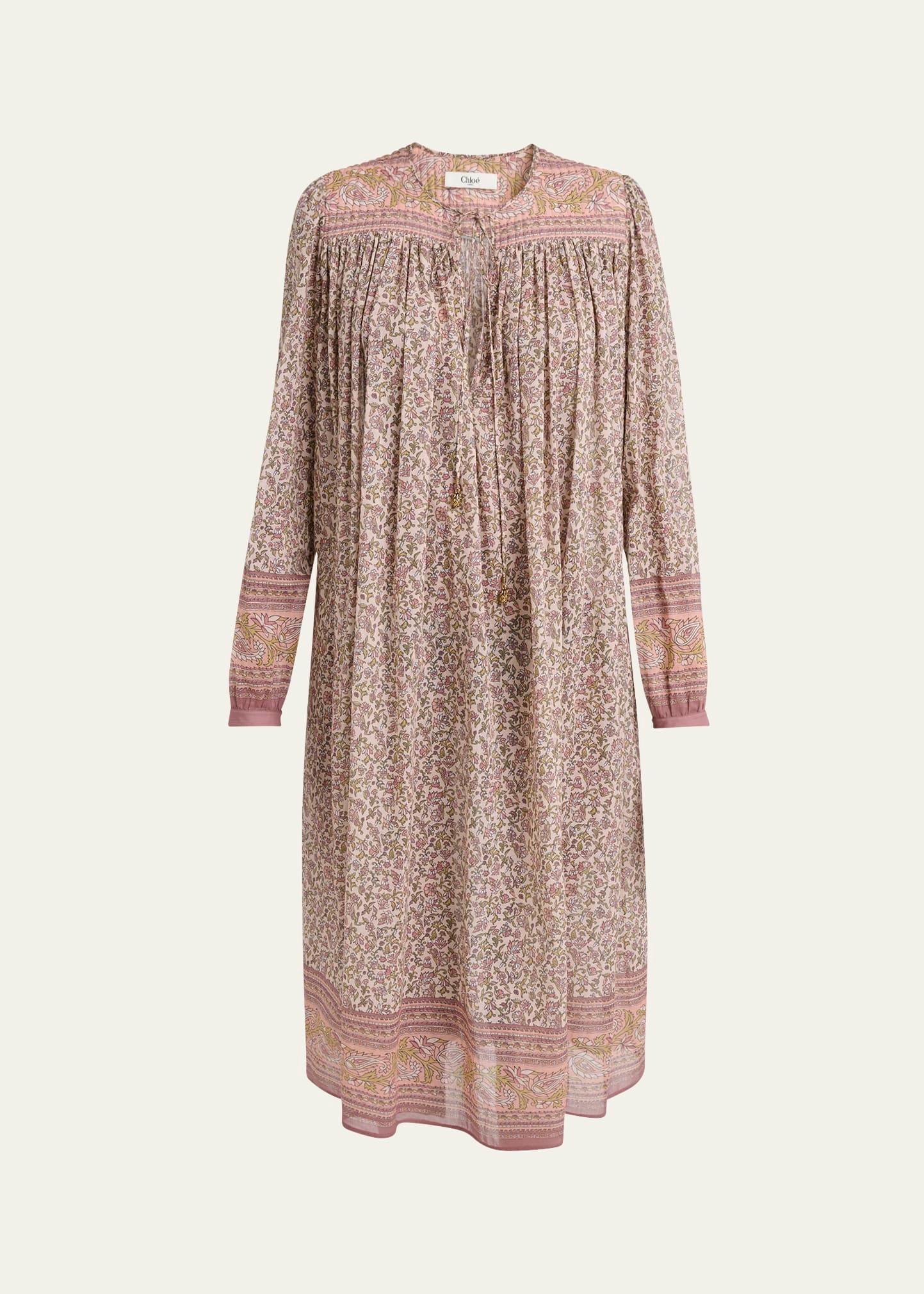 pleated floral & paisley-print voile midi dress