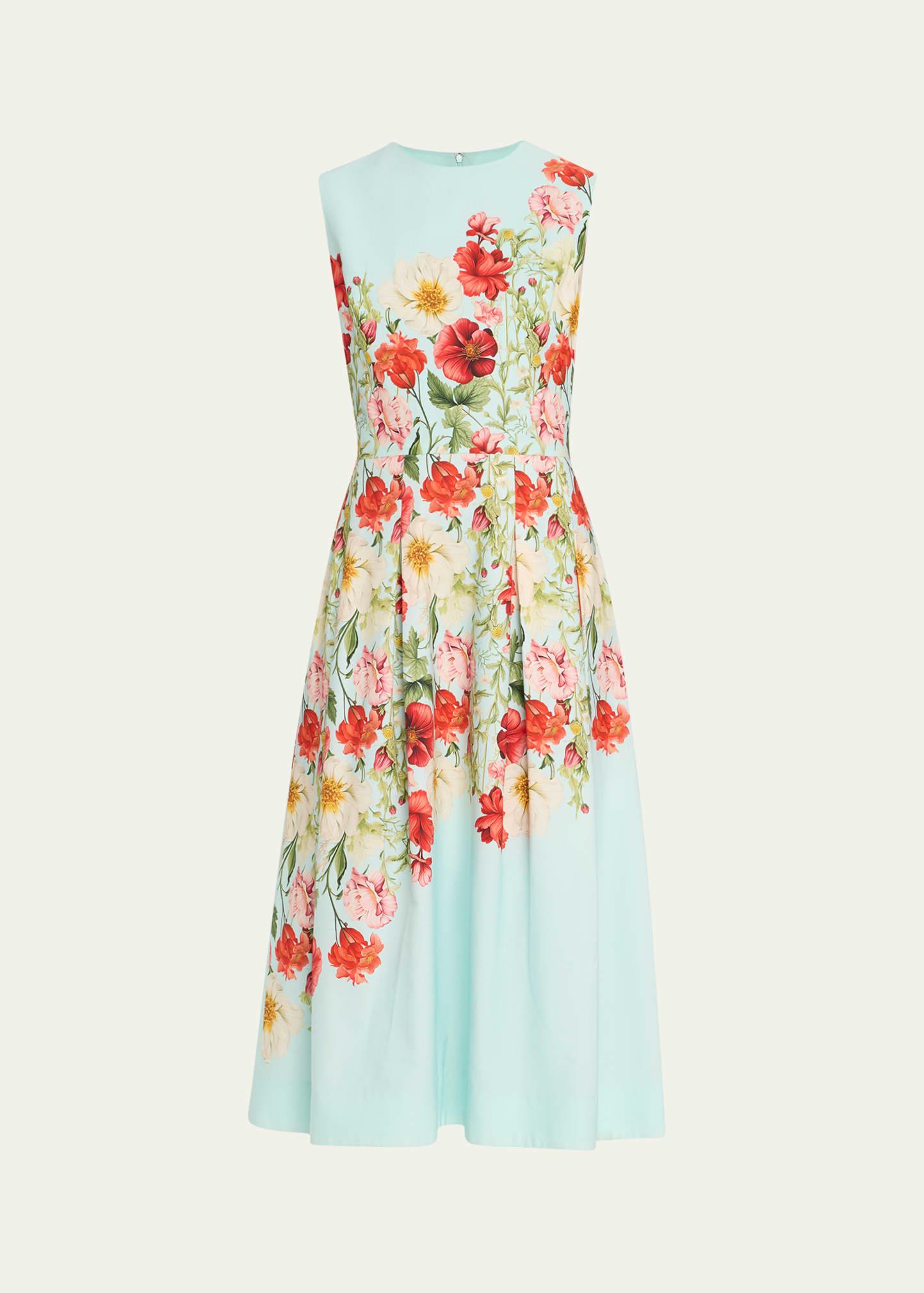 pleated floral-print midi dress