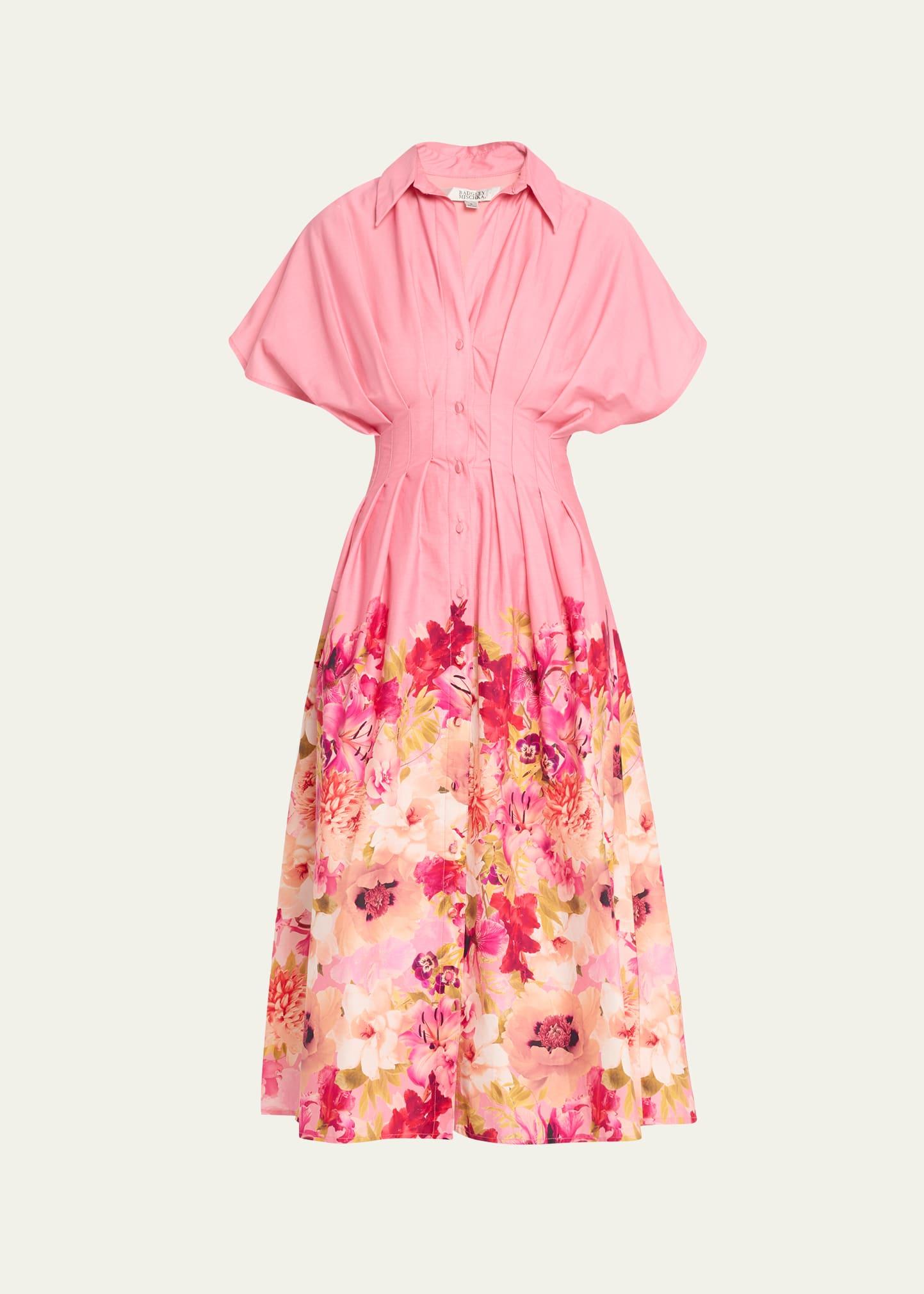 pleated floral-print midi shirtdress