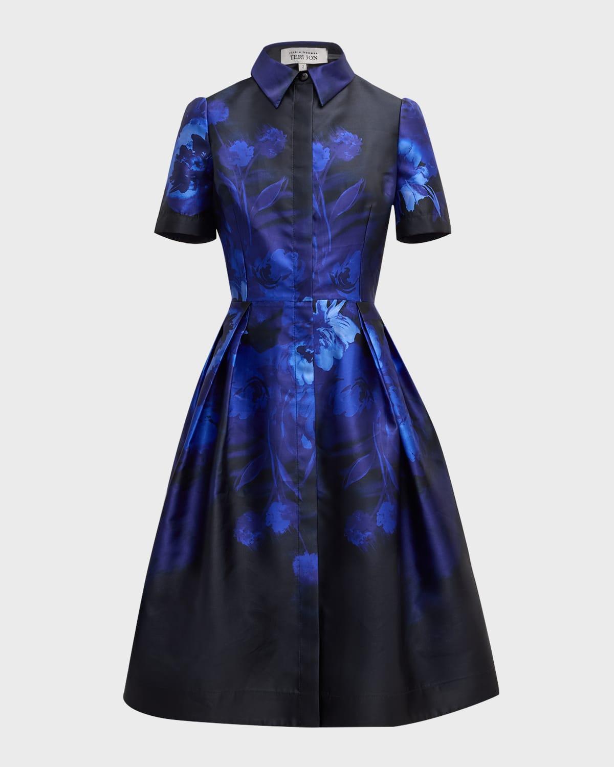 pleated floral-print shirtdress