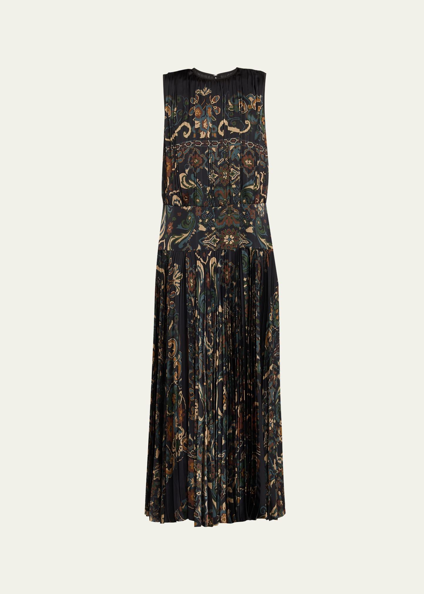 pleated floral sleeveless maxi dress