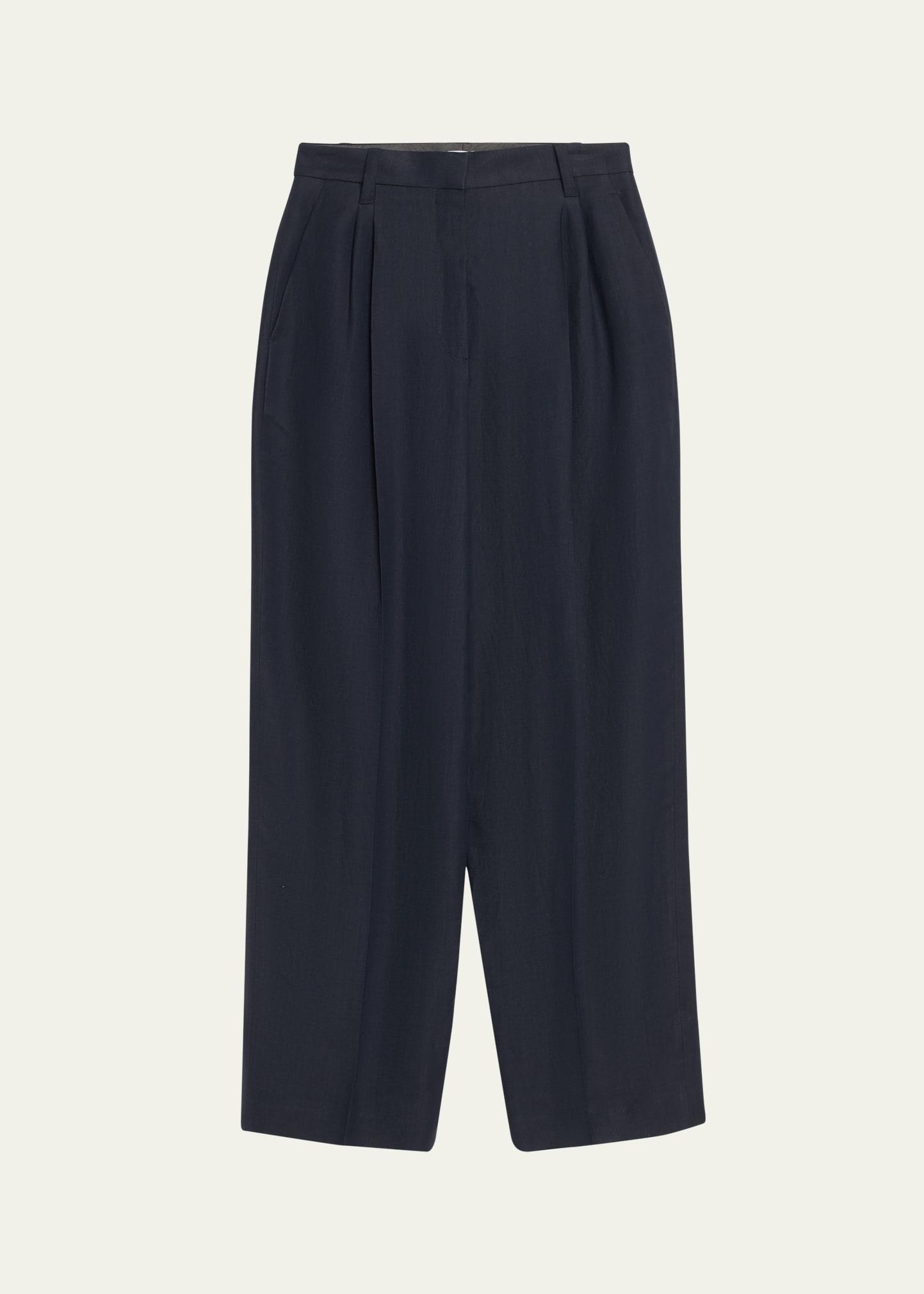 pleated fluid linen twill tailored pants
